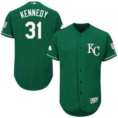 Mens Majestic Kansas City Royals 31 Ian Kennedy Green Celtic Flexbase Authentic Collection MLB Jersey