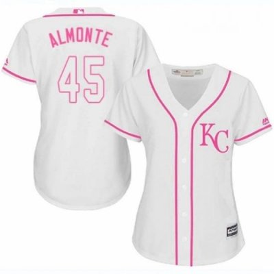 Womens Majestic Kansas City Royals 45 Abraham Almonte Authentic White Fashion Cool Base MLB Jersey