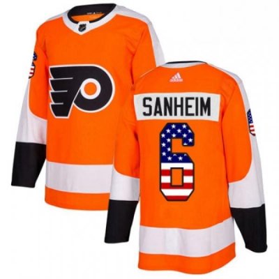 Mens Adidas Philadelphia Flyers 6 Travis Sanheim Authentic Orange USA Flag Fashion NHL Jersey