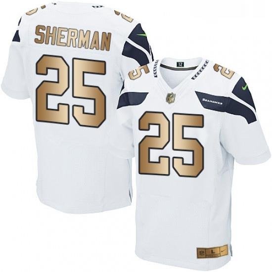 Mens Nike Seattle Seahawks 25 Richard Sherman Elite WhiteGold NFL Jersey