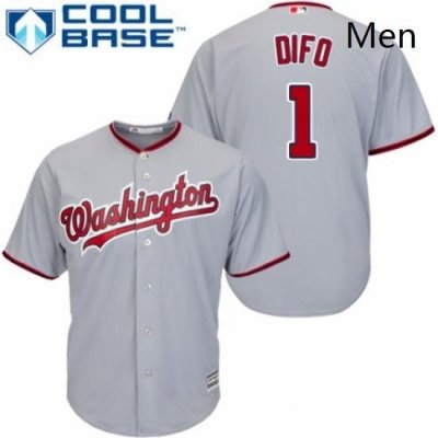 Mens Majestic Washington Nationals 1 Wilmer Difo Replica Grey Road Cool Base MLB Jersey