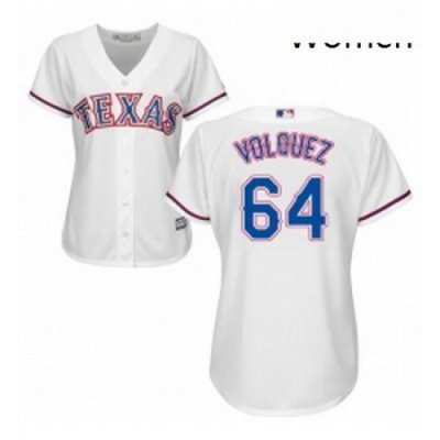 Womens Majestic Texas Rangers 64 Edinson Volquez Replica White Home Cool Base MLB Jersey