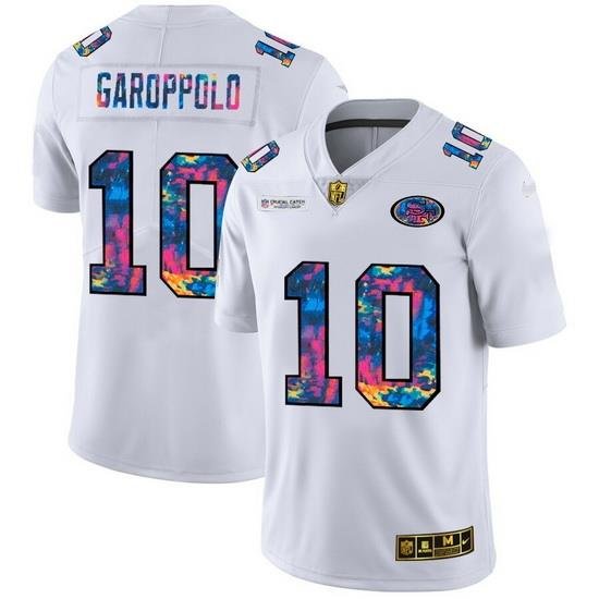 San Francisco 49ers 10 Jimmy Garoppolo Men White Nike Multi Color 2020 NFL Crucial Catch Limited NFL Jersey