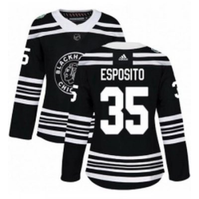 Womens Adidas Chicago Blackhawks 35 Tony Esposito Authentic Black 2019 Winter Classic NHL Jersey