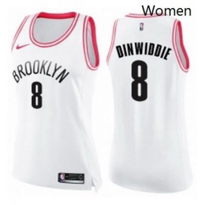 Womens Nike Brooklyn Nets 8 Spencer Dinwiddie Swingman White Pink Fashion NBA Jersey