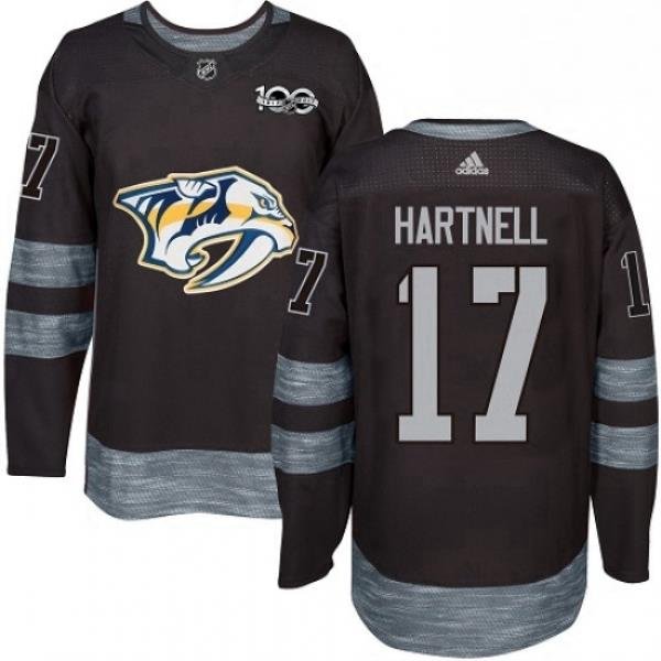 Mens Adidas Nashville Predators 17 Scott Hartnell Authentic Black 1917 2017 100th Anniversary NHL Jersey