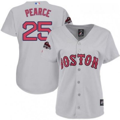 Womens Majestic Boston Red Sox 25 Steve Pearce Authentic Grey Road 2018 World Series Champions MLB Jersey