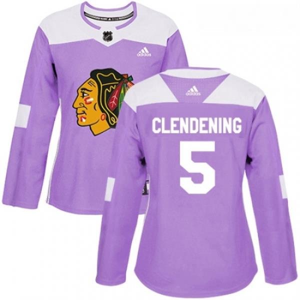 Womens Adidas Chicago Blackhawks 5 Adam Clendening Authentic Purple Fights Cancer Practice NHL Jersey