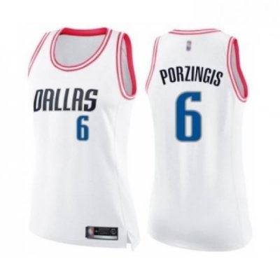 Womens Dallas Mavericks 6 Kristaps Porzingis Swingman White Pink Fashion Basketball Jerse