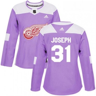 Womens Adidas Detroit Red Wings 31 Curtis Joseph Authentic Purple Fights Cancer Practice NHL Jersey