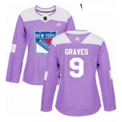 Womens Adidas New York Rangers 9 Adam Graves Authentic Purple Fights Cancer Practice NHL Jersey