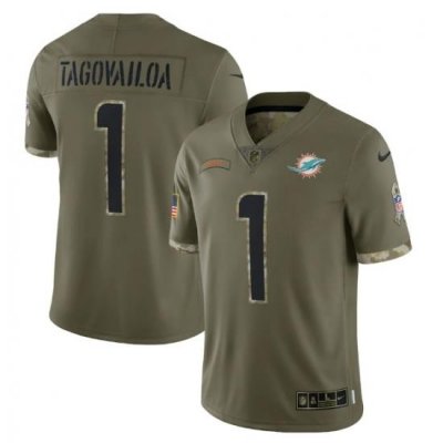 Men Miami Dolphins 1 Tua Tagovailoa Olive 2022 Salute To Service Limited Stitched Jersey