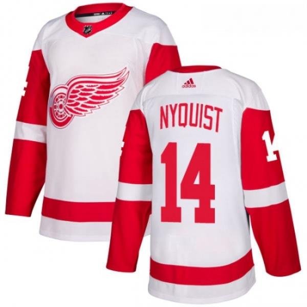 Womens Adidas Detroit Red Wings 14 Gustav Nyquist Authentic White Away NHL Jersey