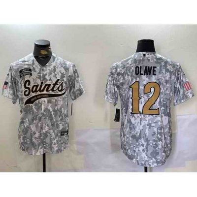 Men New Orleans Saints Team 12 Chris Olave 2024 Arctic Camo Salute To Service Stitched Baseball Jersey