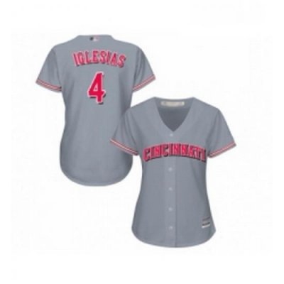 Womens Cincinnati Reds 4 Jose Iglesias Replica Grey Road Cool Base Baseball Jersey