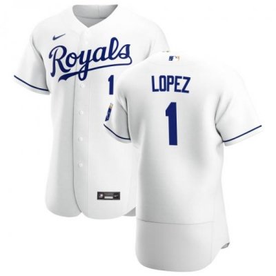 Men Kansas City Royals 1 Nicky Lopez Men Nike White Home 2020 Flex Base Player MLB Jersey