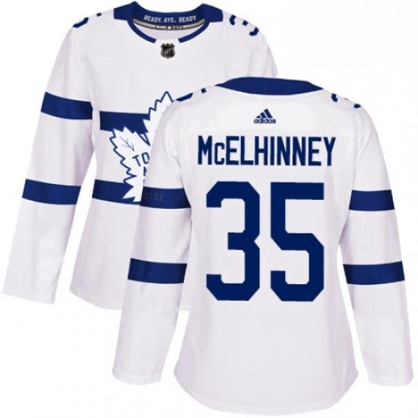 Womens Adidas Toronto Maple Leafs 35 Curtis McElhinney Authentic White 2018 Stadium Series NHL Jersey