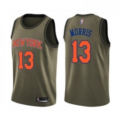 Mens New York Knicks 13 Marcus Morris Swingman Green Salute to Service Basketball Jersey