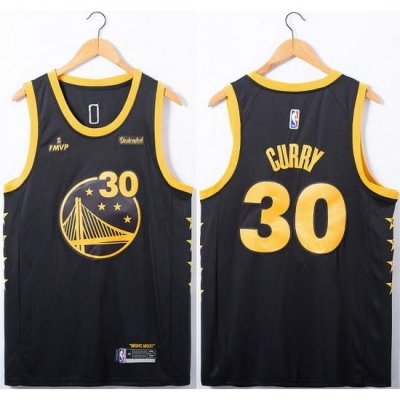 Men Golden State Warriors 30 Stephen Curry Black FMVP Stitched Jersey