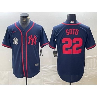 Men NeW York Yankees 22 Juan Soto Navy Cool Base Stitched Baseball Jersey 1