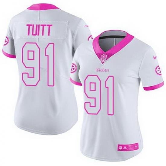 Nike Steelers #91 Stephon Tuitt White Pink Womens Stitched NFL Limited Rush Fashion Jersey