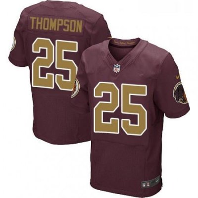 Mens Nike Washington Redskins 25 Chris Thompson Elite Burgundy RedGold Number Alternate 80TH Anniversary NFL Jersey