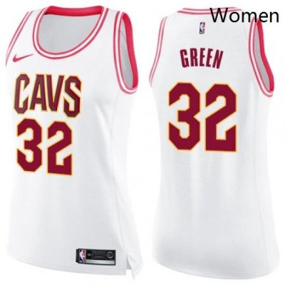 Womens Nike Cleveland Cavaliers 32 Jeff Green Swingman WhitePink Fashion NBA Jersey