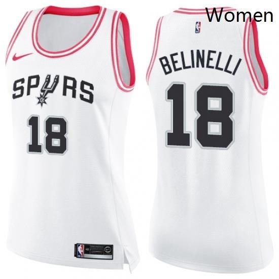 Womens Nike San Antonio Spurs 18 Marco Belinelli Swingman White Pink Fashion NBA Jersey