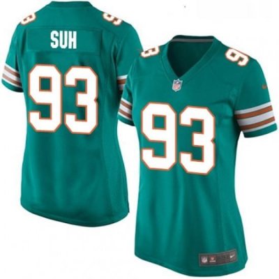 Womens Nike Miami Dolphins 93 Ndamukong Suh Game Aqua Green Alternate NFL Jersey