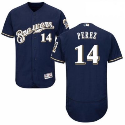 Mens Majestic MilWaukee BreWers 14 Hernan Perez White Alternate Flex Base Authentic Collection MLB Jersey