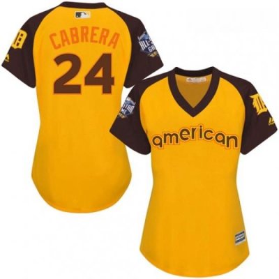 Womens Majestic Detroit Tigers 24 Miguel Cabrera Authentic Yellow 2016 All Star American League BP Cool Base MLB Jersey