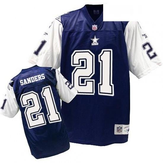 Mitchell and Ness Dallas Cowboys 21 Deion Sanders Authentic Navy BlueWhite Throwback NFL Jersey