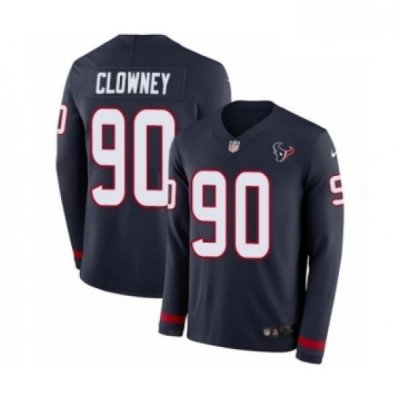 Men Nike Houston Texans 90 Jadeveon Clowney Limited Navy Blue Therma Long Sleeve NFL Jersey