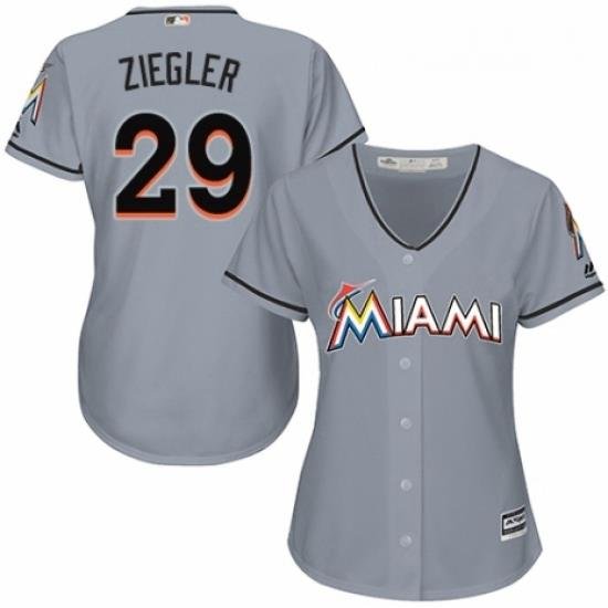 Womens Majestic Miami Marlins 29 Brad Ziegler Authentic Grey Road Cool Base MLB Jersey