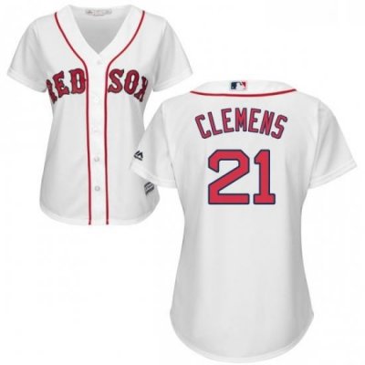 Womens Majestic Boston Red Sox 21 Roger Clemens Authentic White Home MLB Jersey