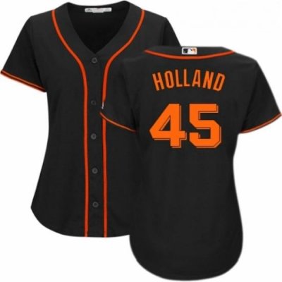 Womens Majestic San Francisco Giants 45 Derek Holland Replica Black Alternate Cool Base MLB Jersey