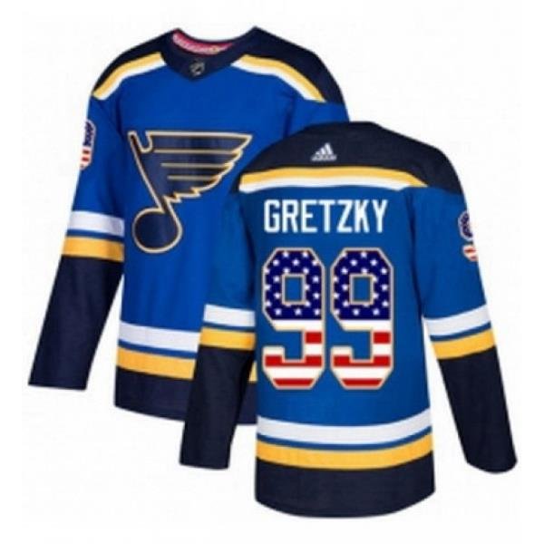 Mens Adidas St Louis Blues 99 Wayne Gretzky Authentic Blue USA Flag Fashion NHL Jersey