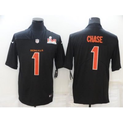 Nike Cincinati Bengals 1 Ja'Marr Chase Black 2022 Super Bowl LVI Vapor Limited Jersey