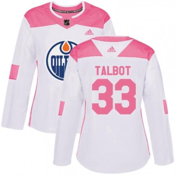 Womens Adidas Edmonton Oilers 33 Cam Talbot Authentic WhitePink Fashion NHL Jersey