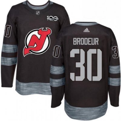 Mens Adidas New Jersey Devils 30 Martin Brodeur Authentic Black 1917 2017 100th Anniversary NHL Jersey