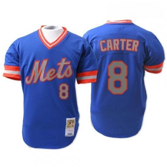 Mens Mitchell and Ness NeW York Mets 8 Gary Carter Replica Blue 1983 ThroWback MLB Jersey