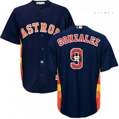 Mens Majestic Houston Astros 9 Marwin Gonzalez Authentic Navy Blue Team Logo Fashion Cool Base MLB Jersey