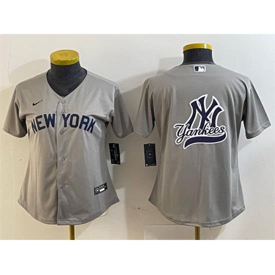 Women New York Yankees Gray Team Big Logo Cool Base Stitched Jersey 1