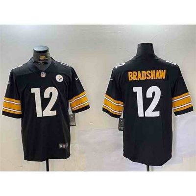 Men Pittsburgh Steelers 12 Terry Bradshaw Black Vapor Untouchable Limited Stitched Football Jersey