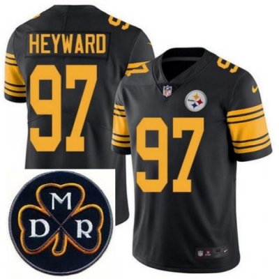 Men's Nike Pittsburgh Steelers #97 Cameron Heyward Elite Black Rush NFL MDR Dan Rooney Patch Jersey