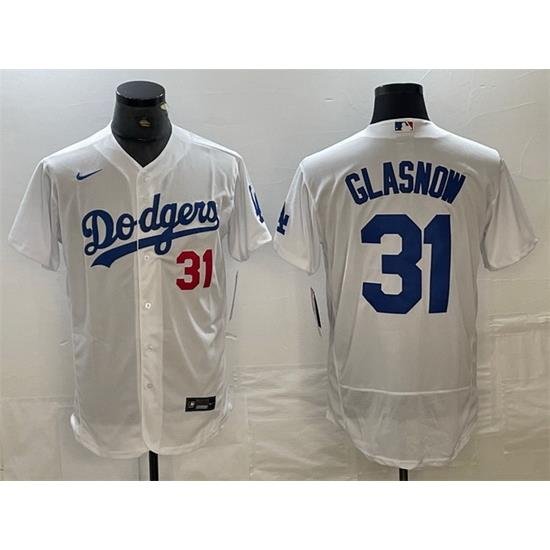 Men Los Angeles Dodgers 31 Tyler GlasnoW White Flex Base Stitched Baseball Jersey