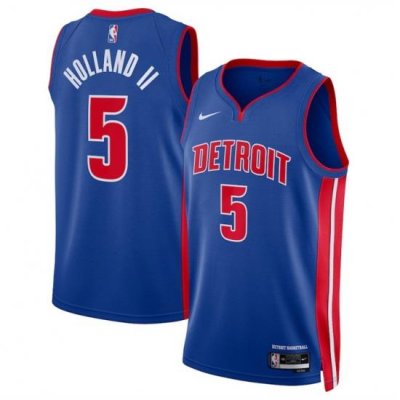 Men Detroit Pistons 5 Ron Holland II Blue 2024 Draft Icon Edition Stitched Jersey