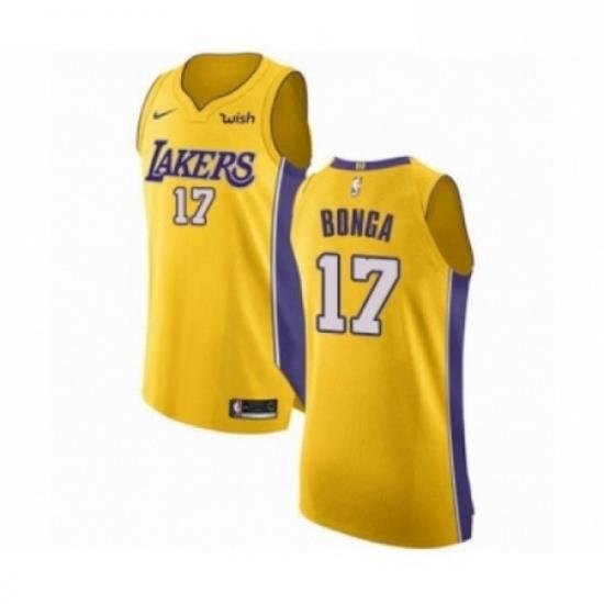 Mens Los Angeles Lakers 17 Isaac Bonga Authentic Gold Basketball Jersey Icon Edition