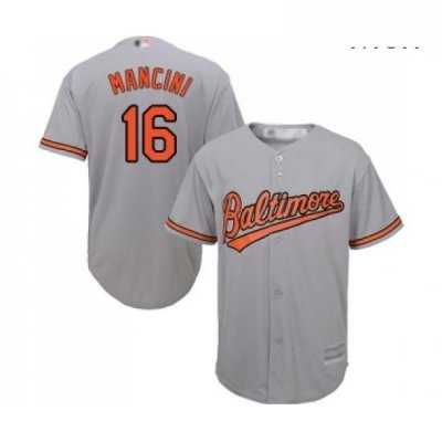 Mens Baltimore Orioles 16 Trey Mancini Replica Grey Road Cool Base Baseball Jersey