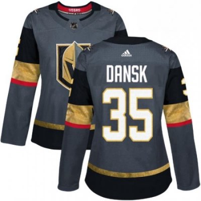 Womens Adidas Vegas Golden Knights 35 Oscar Dansk Authentic Gray Home NHL Jersey